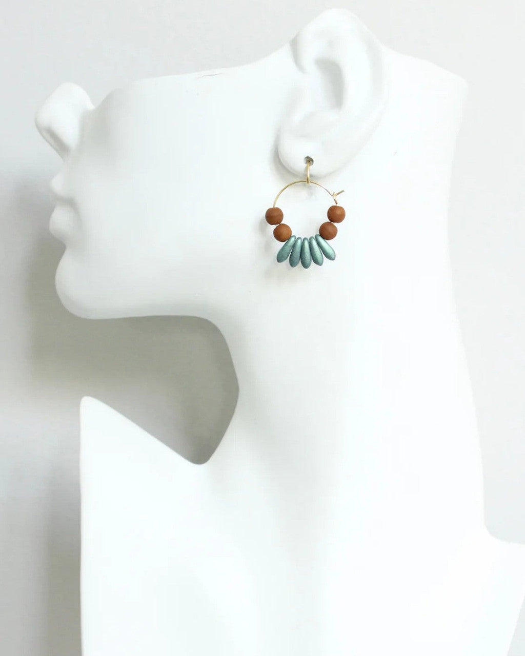 Terracotta and Teal Beaded Hoop Earrings
