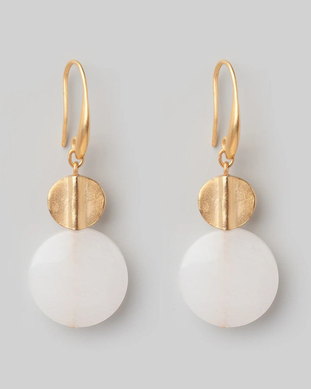 Double-Disc Drop Earrings in White Agate