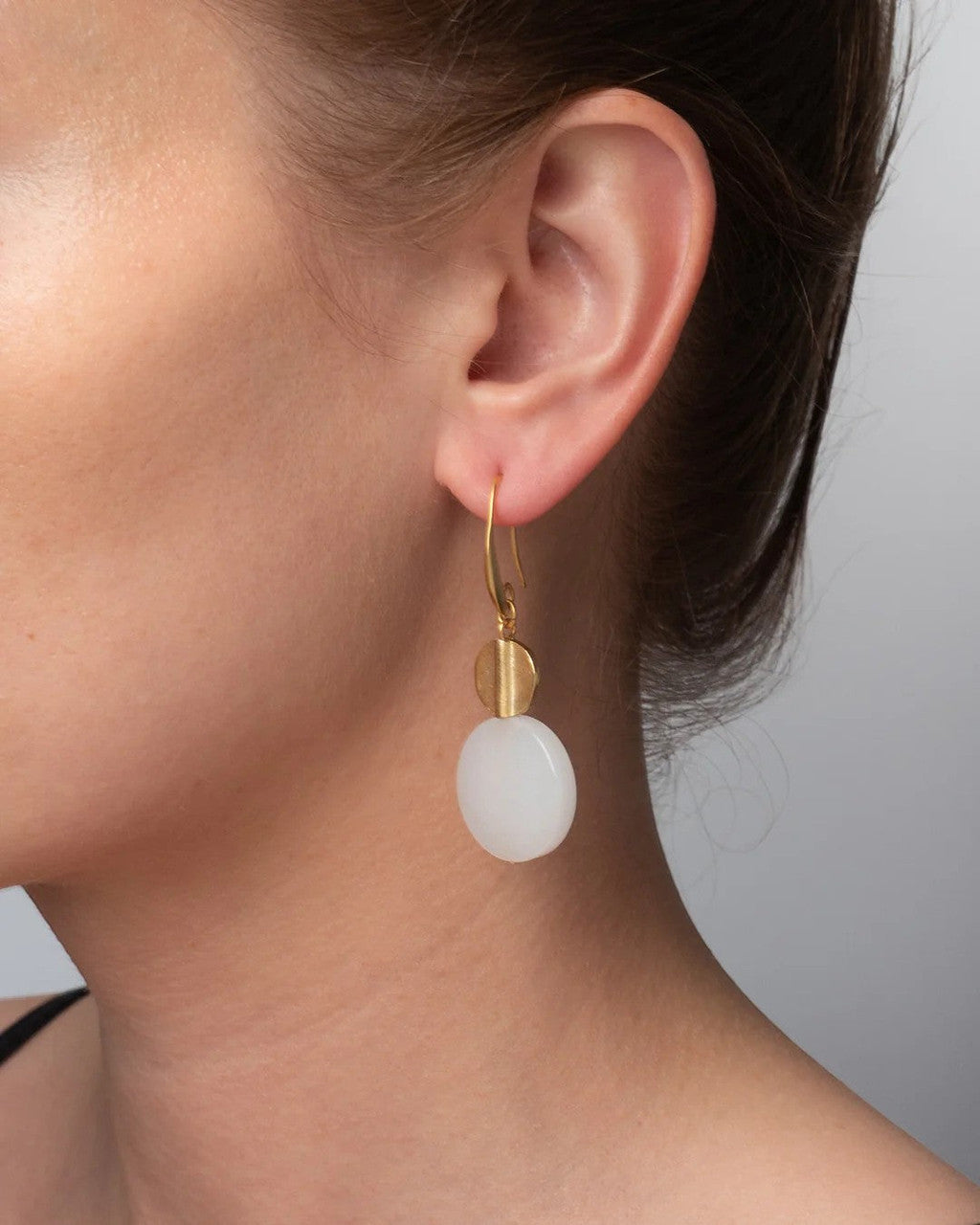 Double-Disc Drop Earrings in White Agate