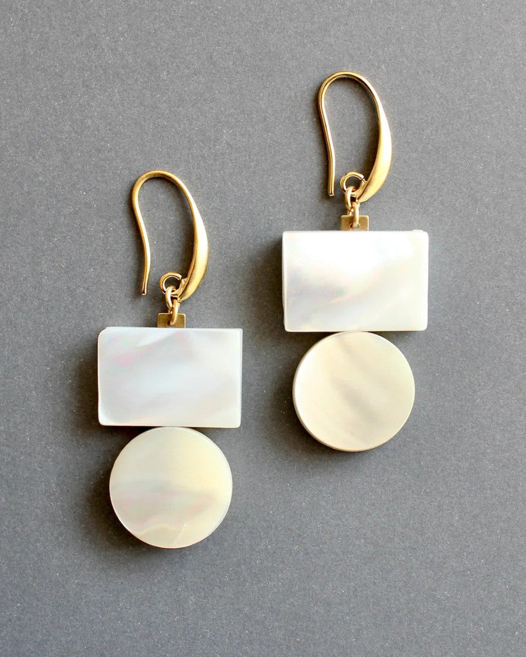 Mother-of-Pearl Rectangle and Circle Drop Earrings