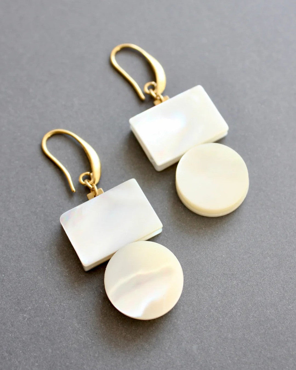 Mother-of-Pearl Rectangle and Circle Drop Earrings