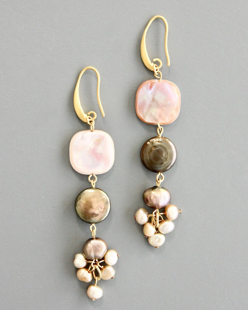 Tiered Cascade Drop Earrings in Blush and Smoke