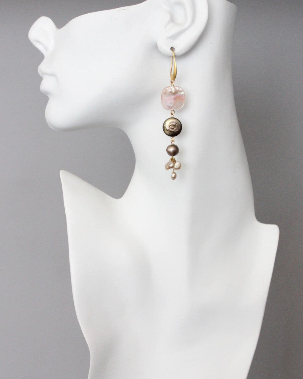 Tiered Cascade Drop Earrings in Blush and Smoke