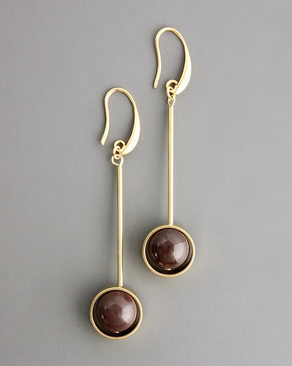 Bar-and-Sphere Drop Earrings in Brown Agate