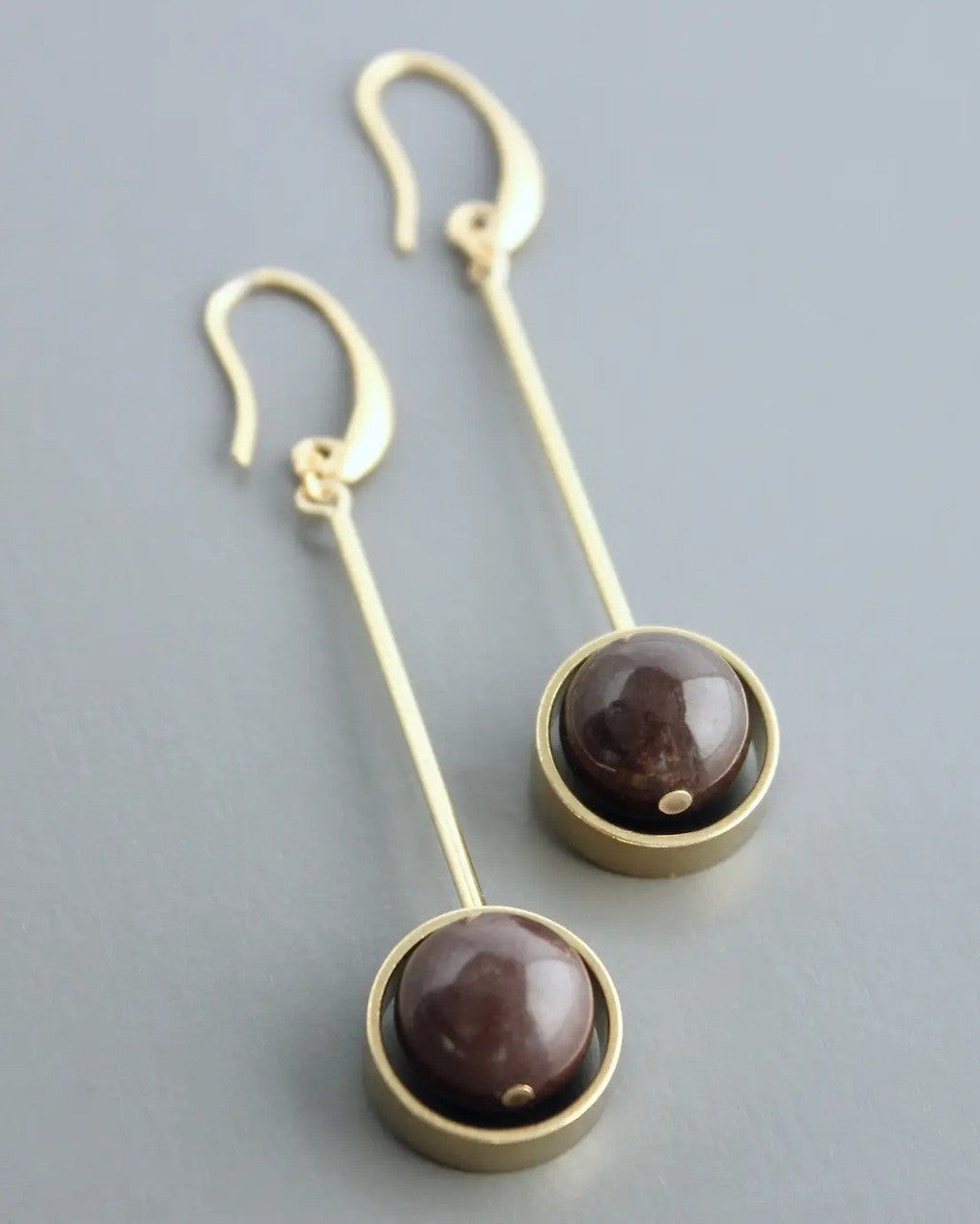 Bar-and-Sphere Drop Earrings in Brown Agate