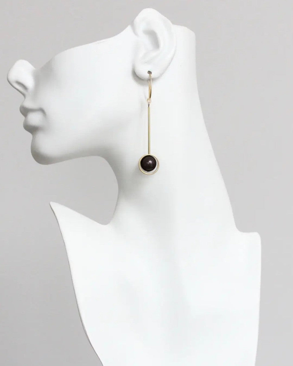 Bar-and-Sphere Drop Earrings in Brown Agate
