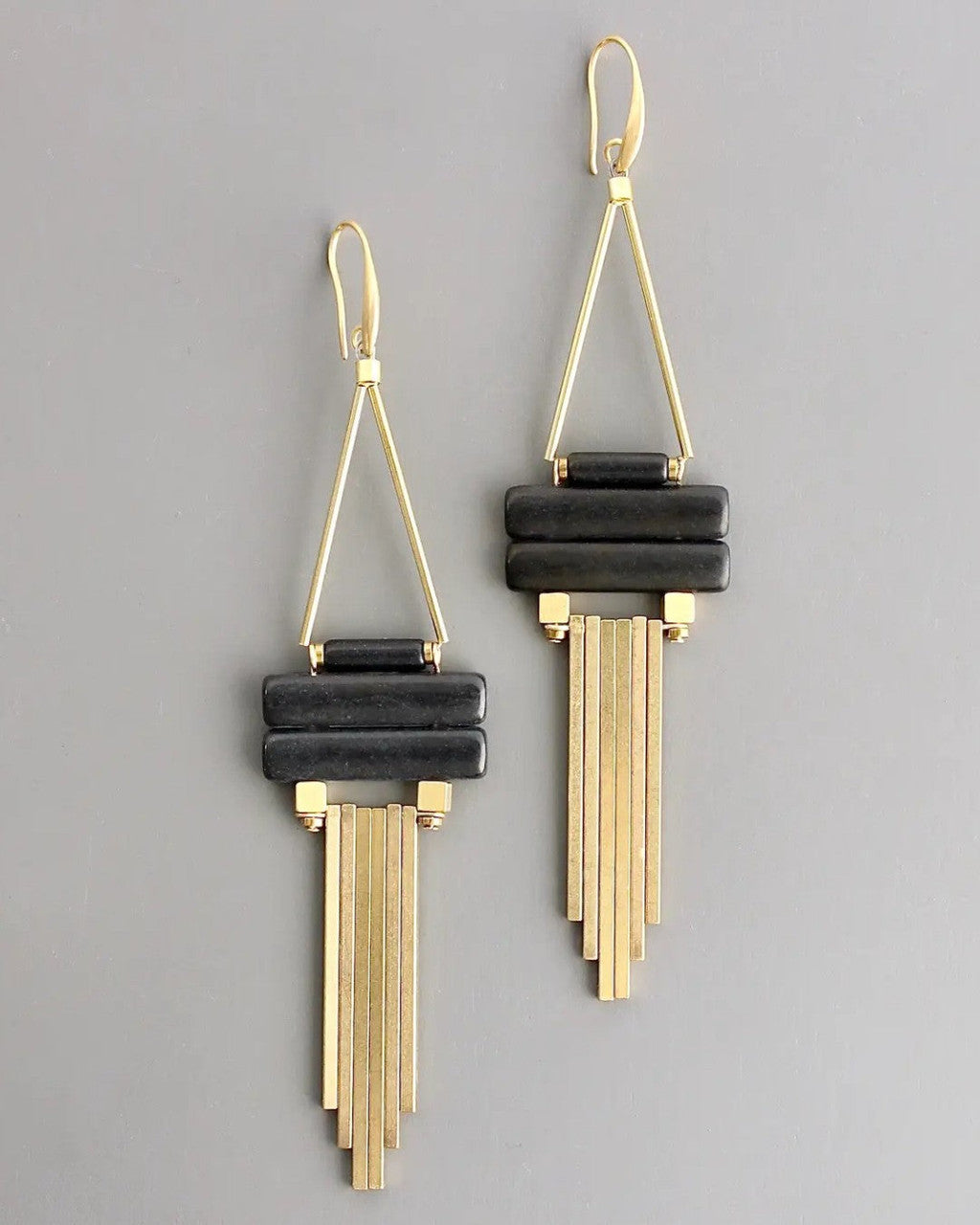 Stacked Magnesite and Brass Fringe Chandelier Earrings