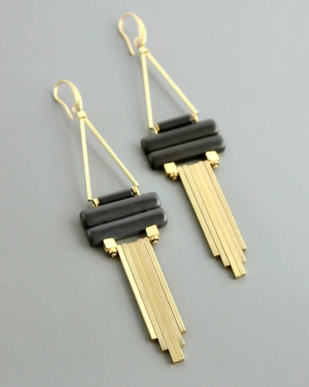Stacked Magnesite and Brass Fringe Chandelier Earrings
