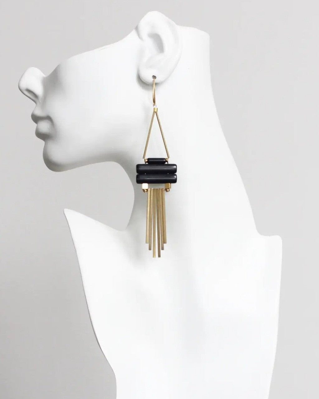 Stacked Magnesite and Brass Fringe Chandelier Earrings