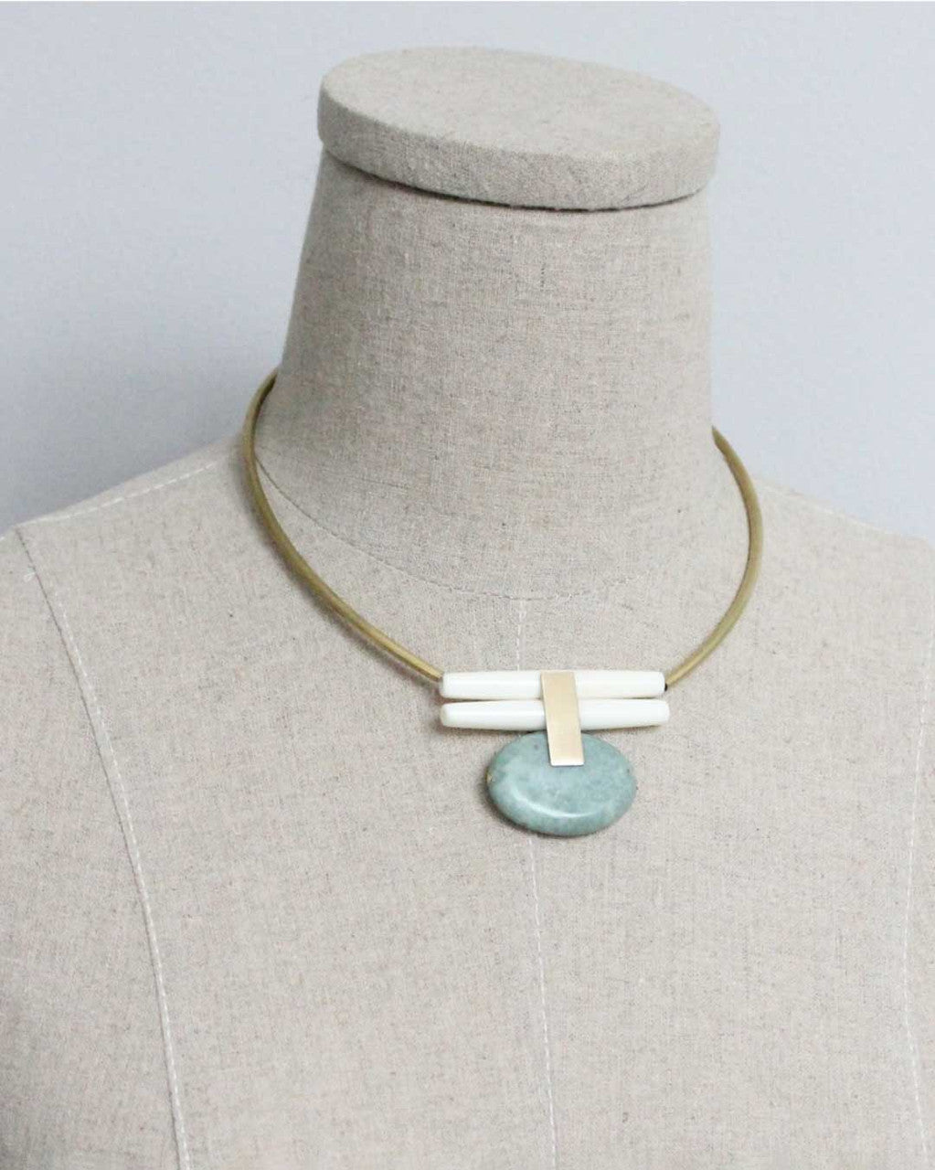 Stacked Bar Collar Necklace with Green Jasper Oval
