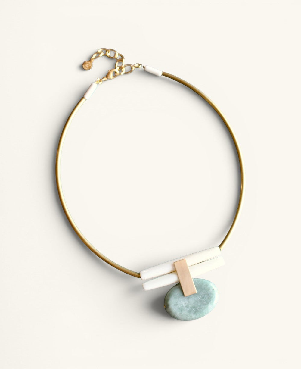 Stacked Bar Collar Necklace with Green Jasper Oval