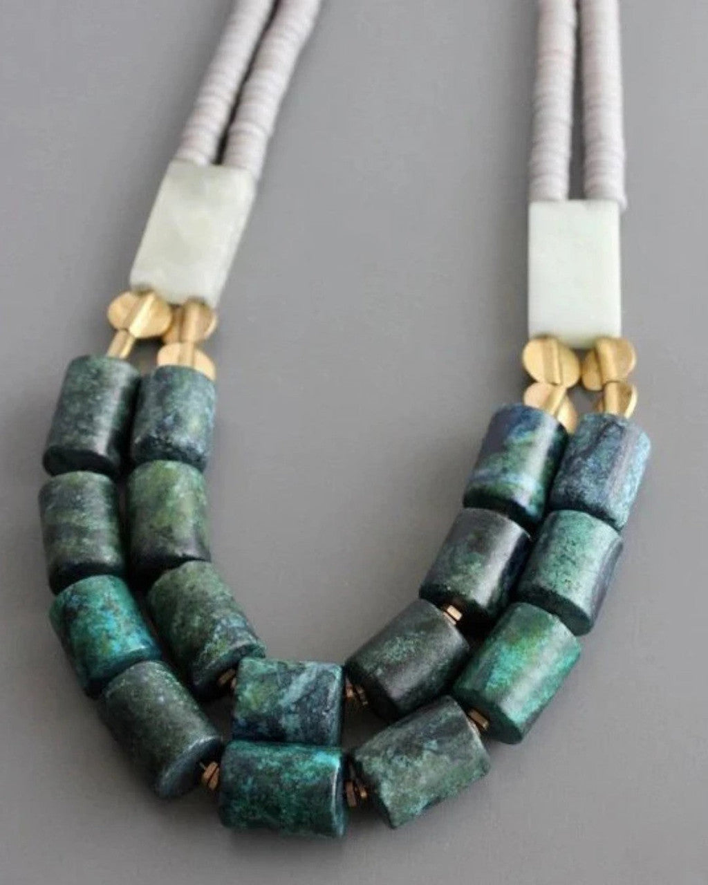 Color-Blocked Double-Strand Necklace in Green Magnesite and Turquoise