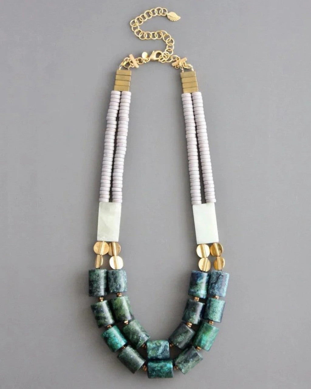 Color-Blocked Double-Strand Necklace in Green Magnesite and Turquoise