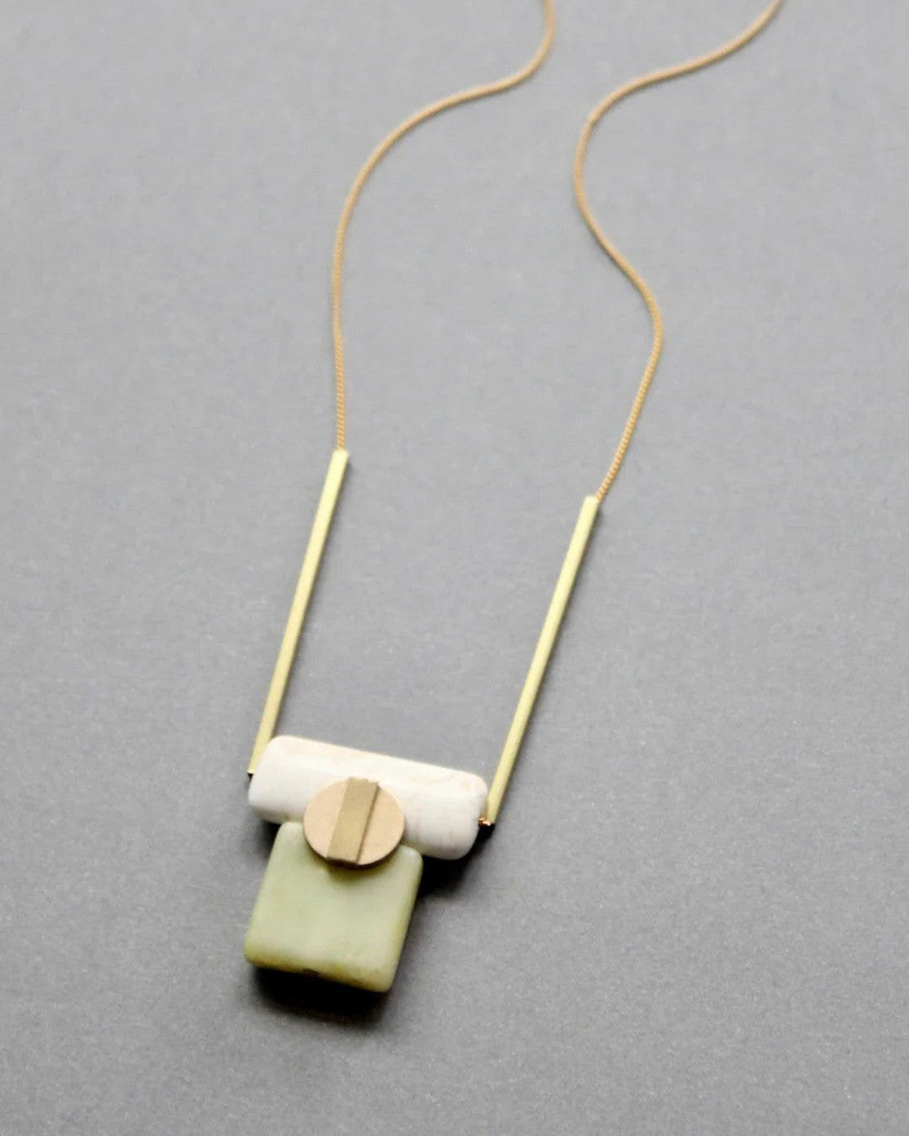 Stacked Geometric Serpentine and Magnesite Pendant