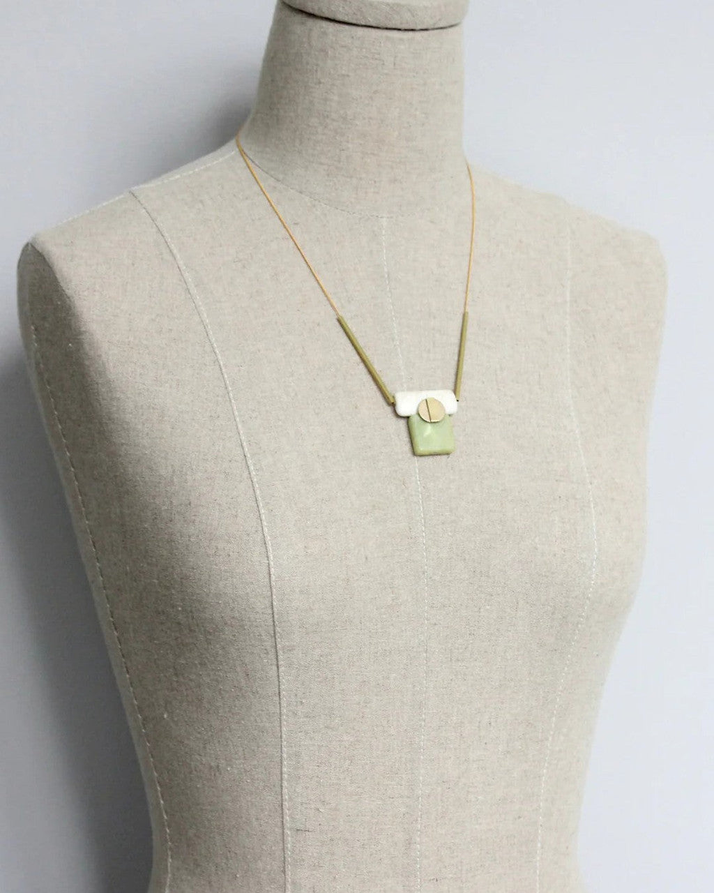 Stacked Geometric Serpentine and Magnesite Pendant