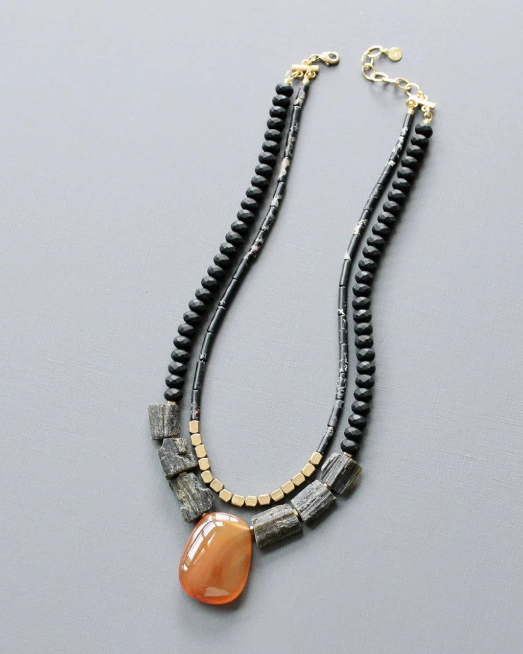 Double-Strand Necklace with Carnelian-Orange Agate Pendant
