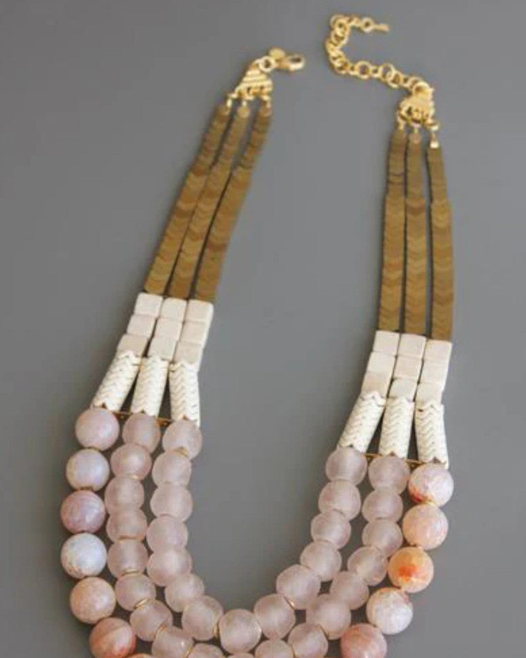 Graduated Fire Agate Necklace with Brass Chevron Fringe