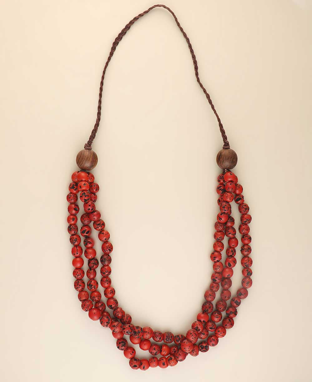 Three-Strand Speckled Bead Necklace with Wood Gathers