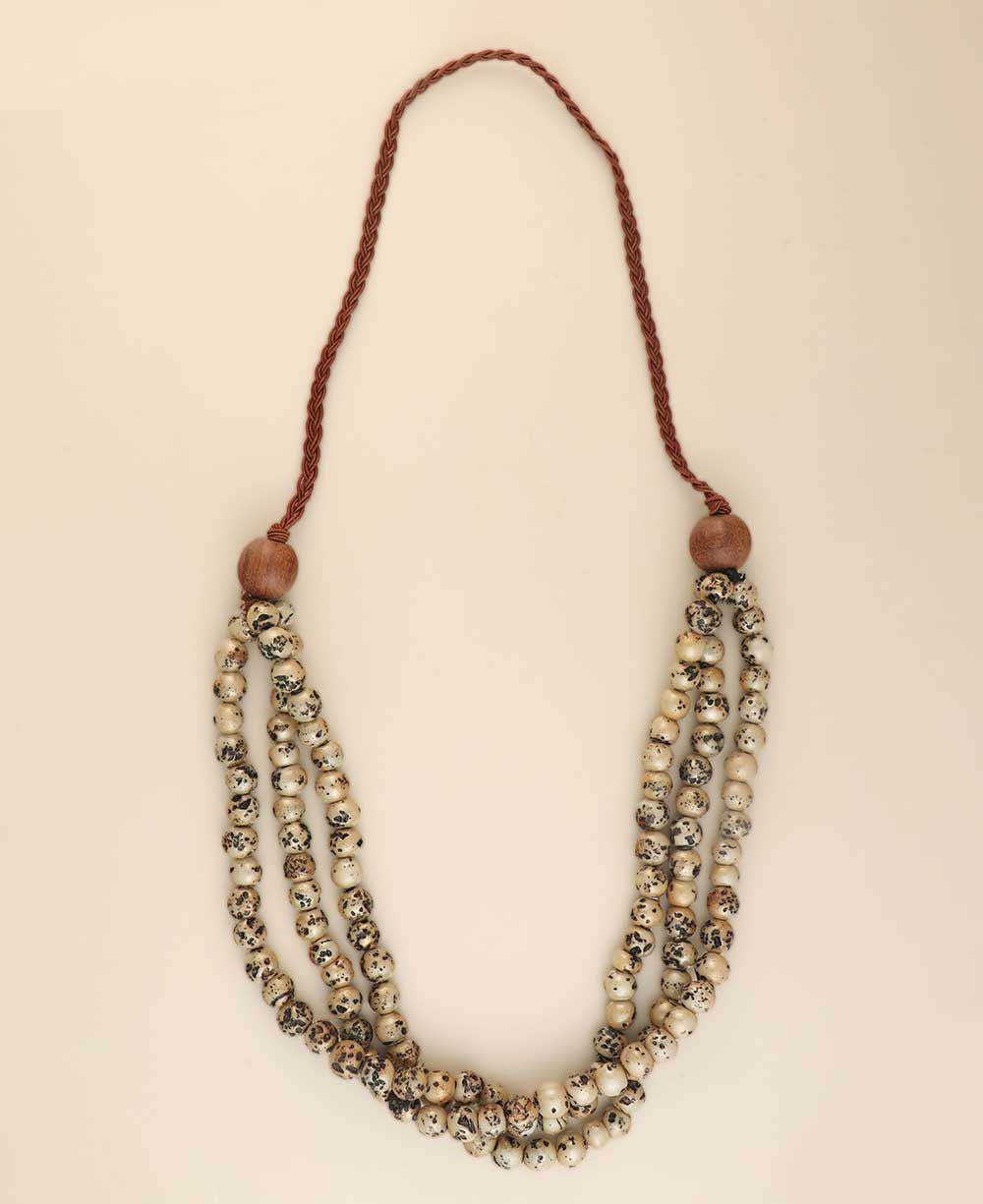 Three-Strand Speckled Bead Necklace with Wood Gathers