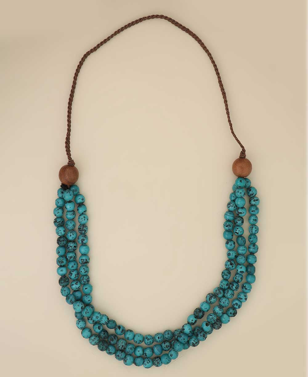 Three-Strand Speckled Bead Necklace with Wood Gathers