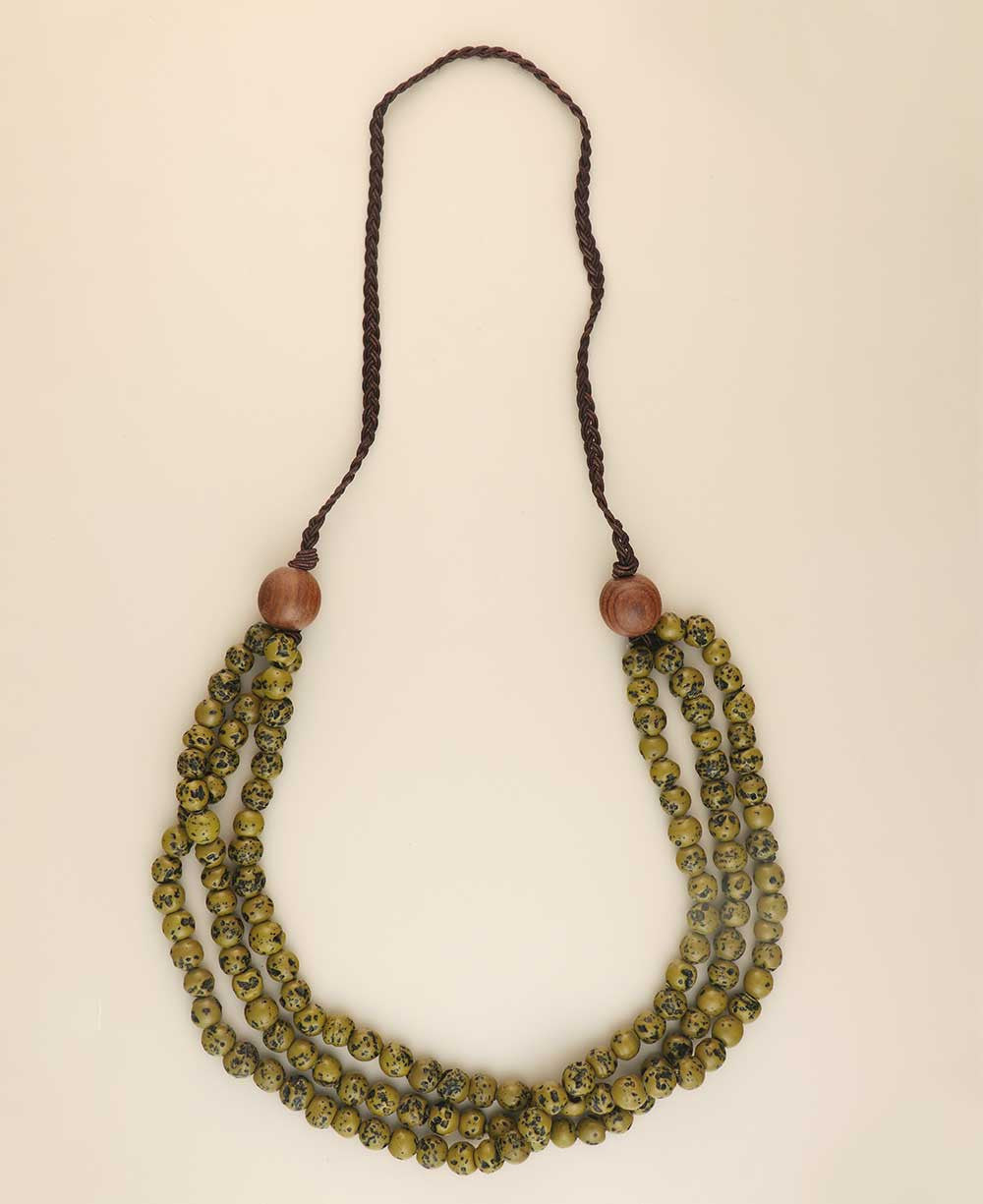 Three-Strand Speckled Bead Necklace with Wood Gathers