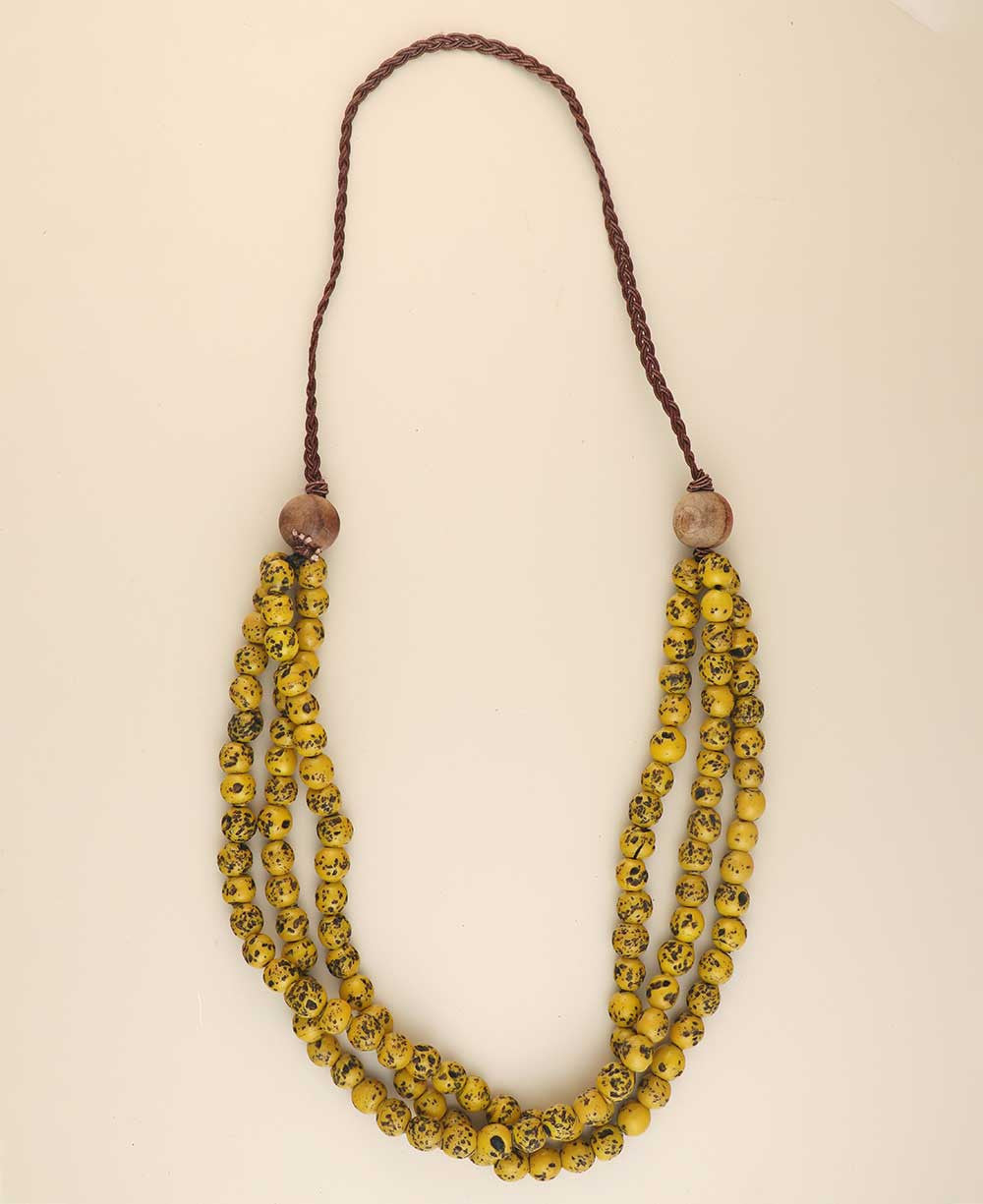 Three-Strand Speckled Bead Necklace with Wood Gathers