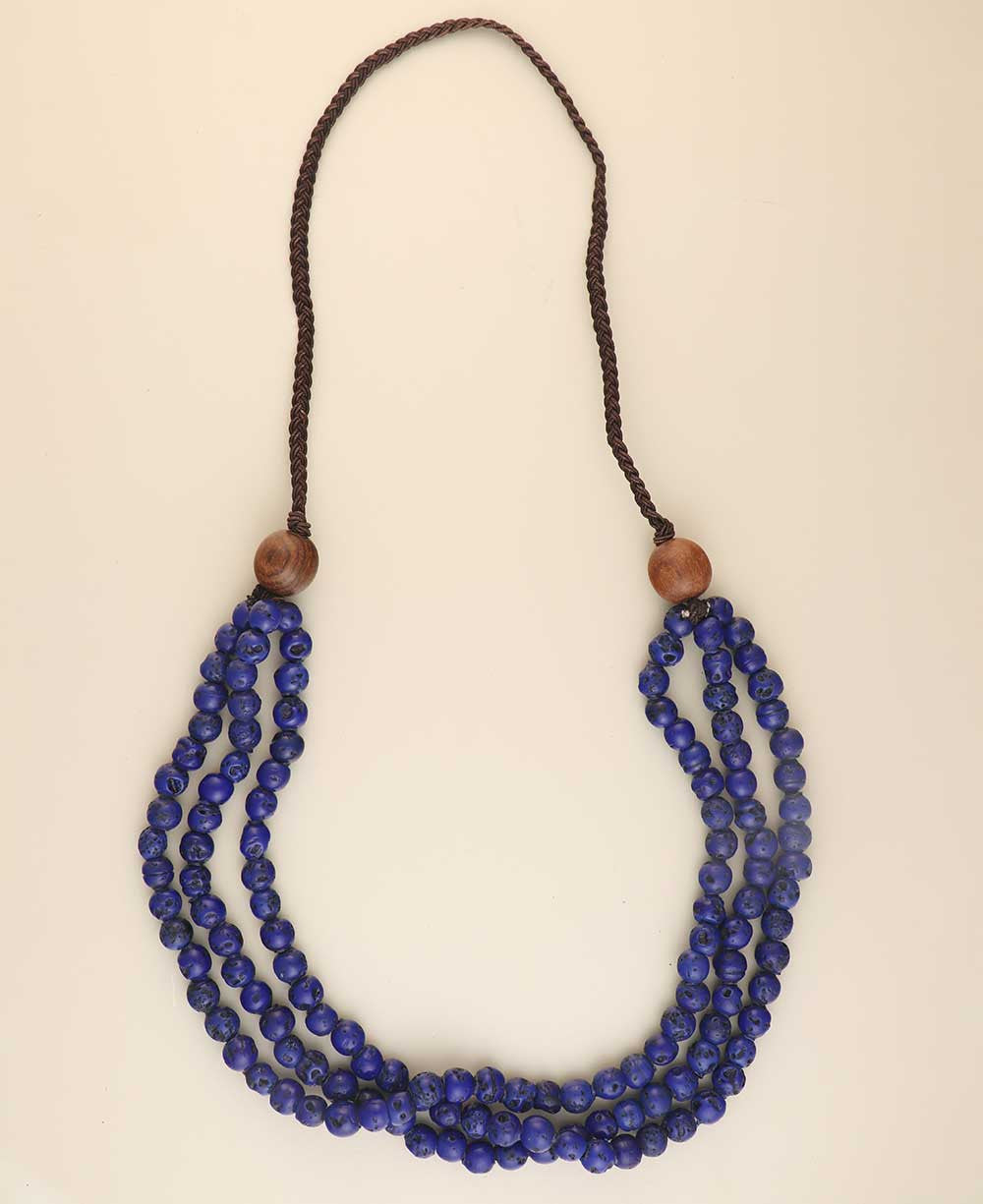 Three-Strand Speckled Bead Necklace with Wood Gathers