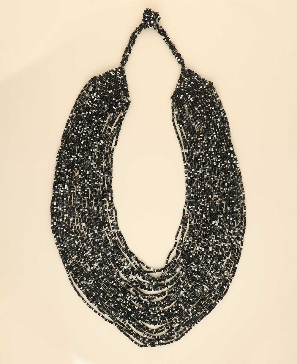Cascading Multi-Strand Seed Bead Necklace in Black
