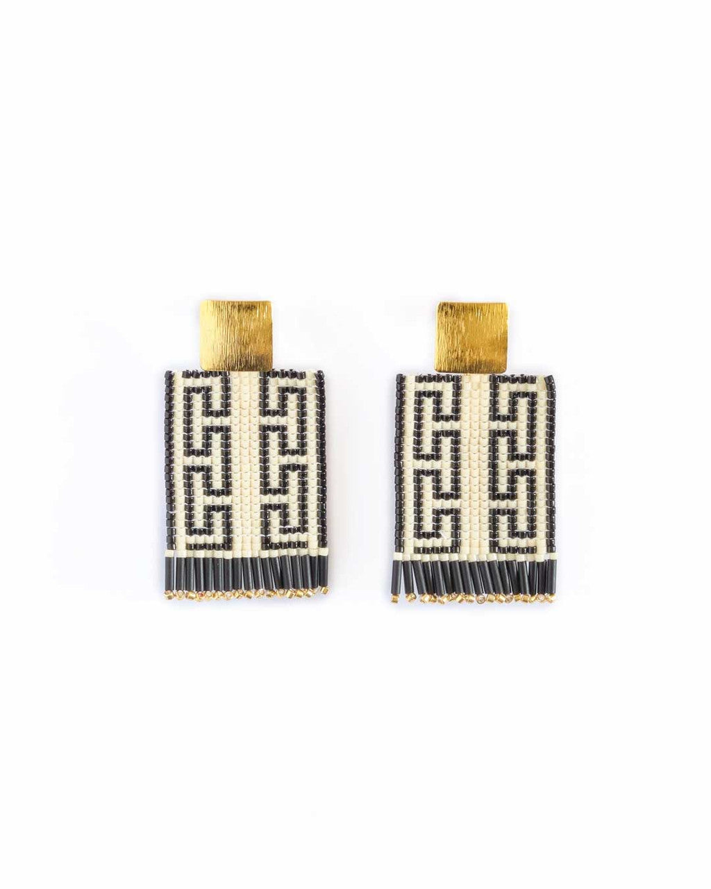 Meander Bead Drop Earrings, Black and Cream