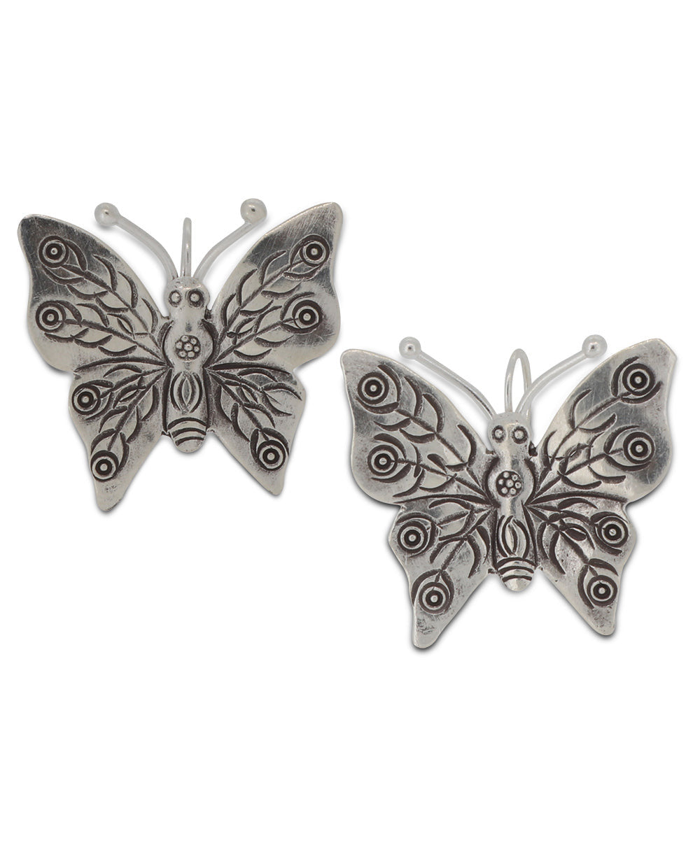 Stamped Silver Butterfly Earrings