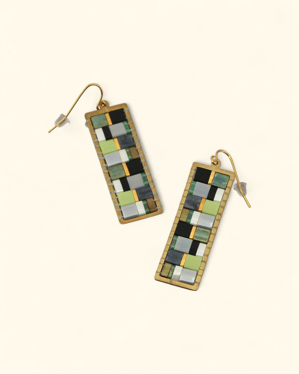 Mosaic Tila Bead Drop Earrings, Gold-Plated Brass Frame