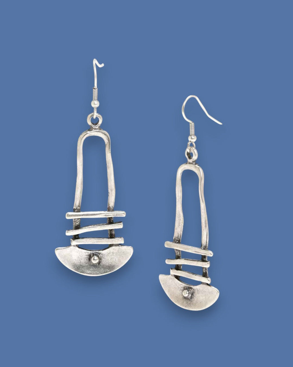 Architectural Bar-and-Crescent Drop Earrings