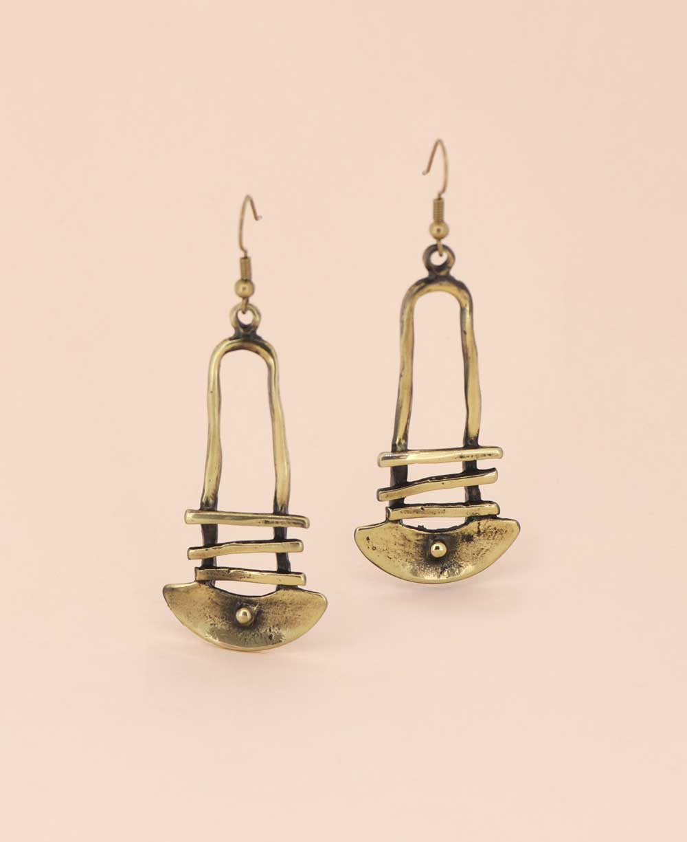 Arch, Bar and Half-Moon Bronze Dangle Earrings