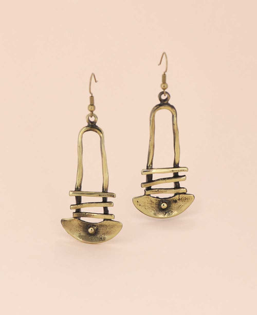Arch, Bar and Half-Moon Bronze Dangle Earrings