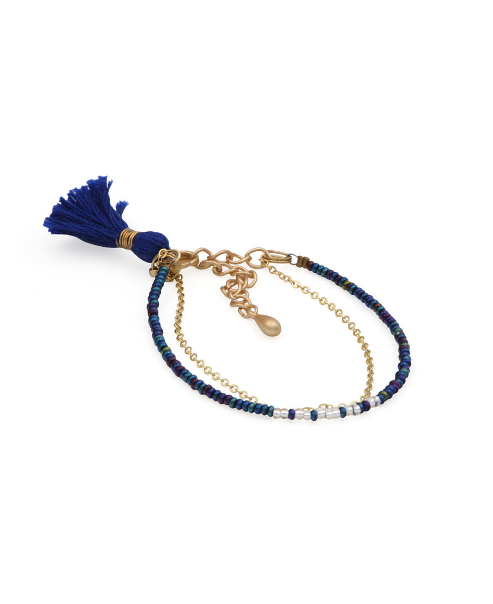 Morse Code Seed Bead Bracelet with Tassel