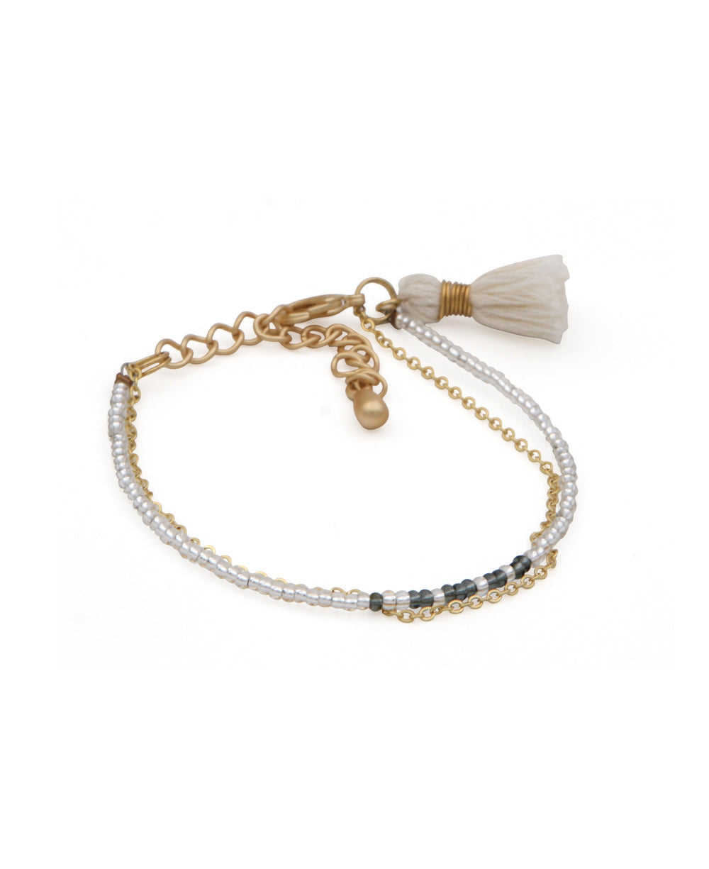 Morse Code Seed Bead Bracelet with Tassel