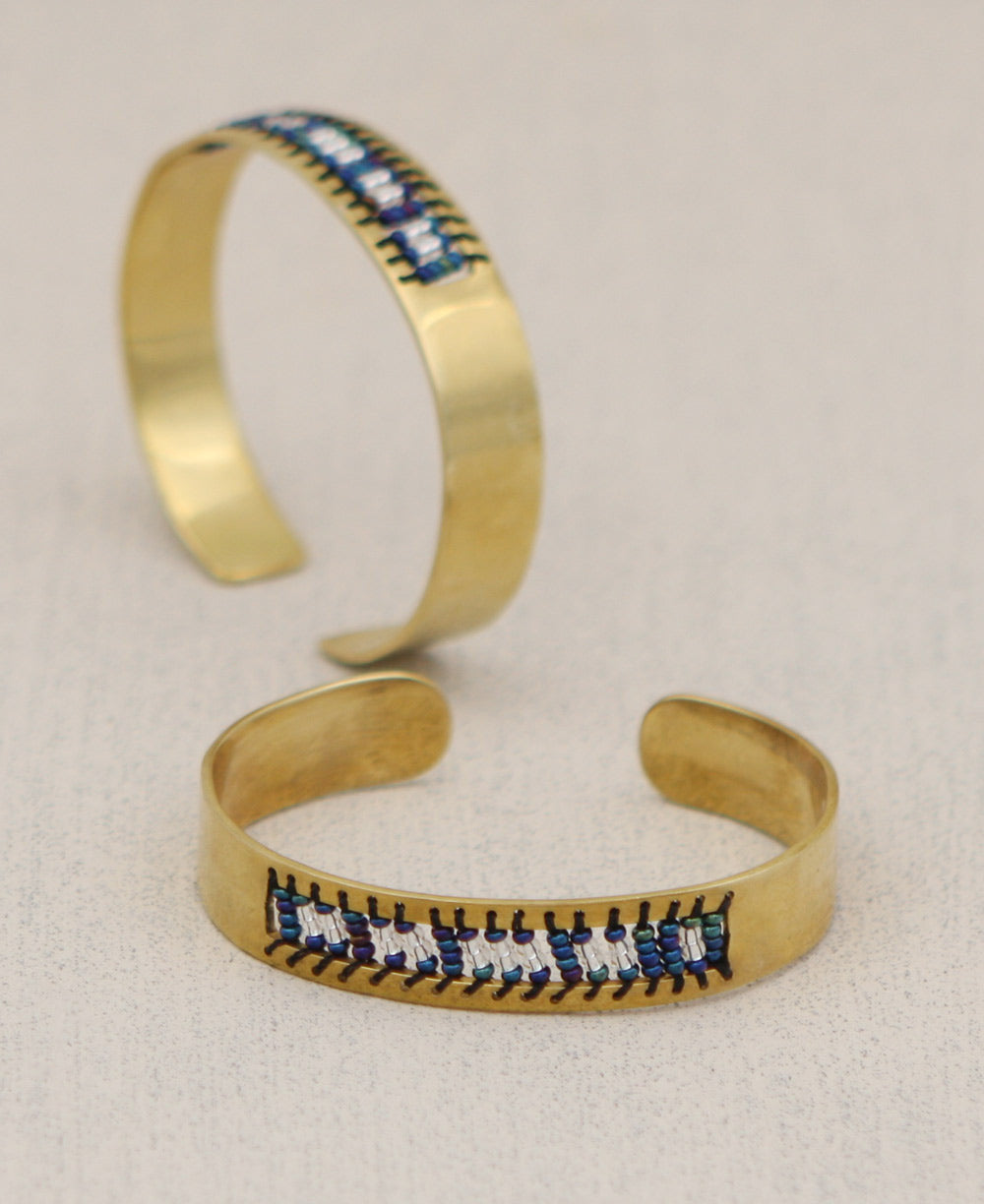 Morse Code Beaded Brass Cuff