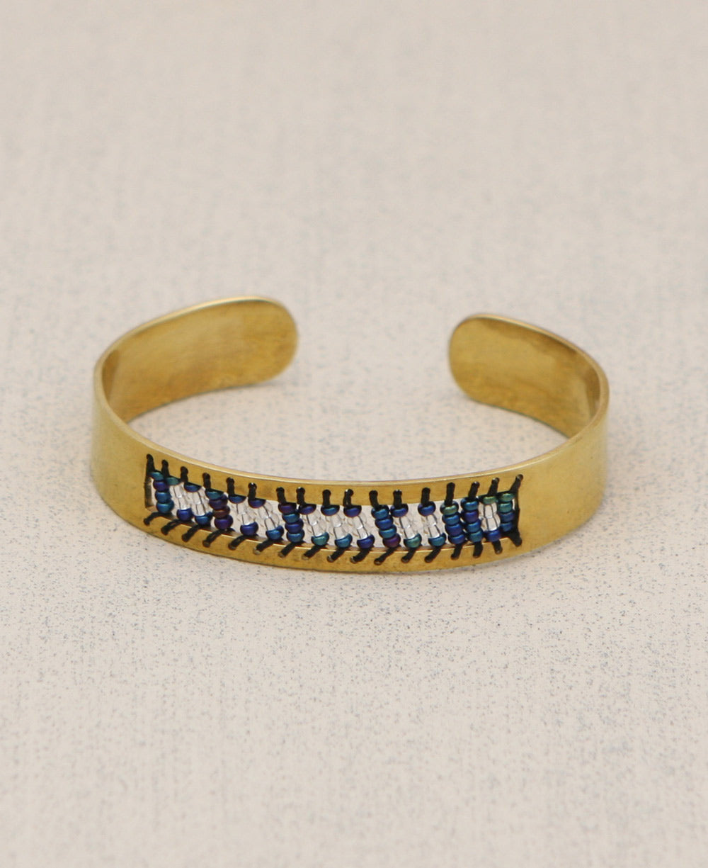 Morse Code Beaded Brass Cuff