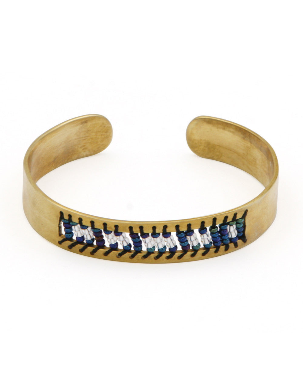 Morse Code Beaded Brass Cuff