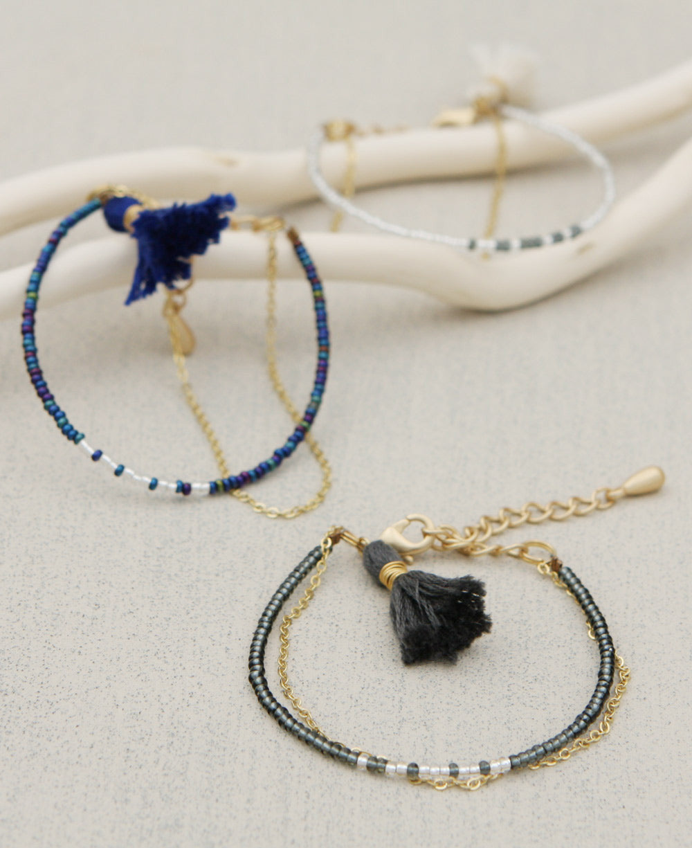 Morse Code Seed Bead Bracelet with Tassel