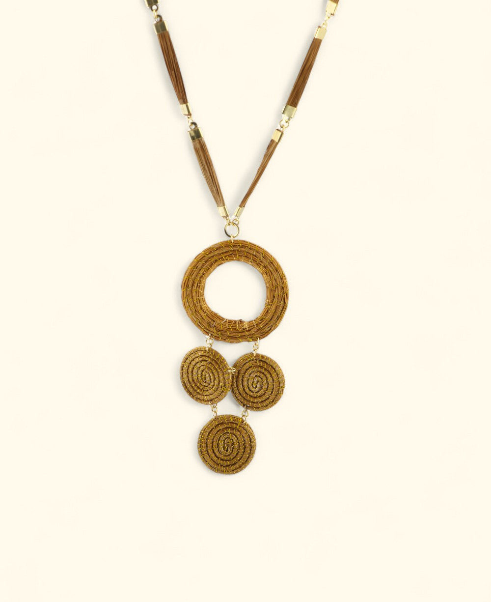 Coiled Hoop and Spiral Medallion Pendant Necklace