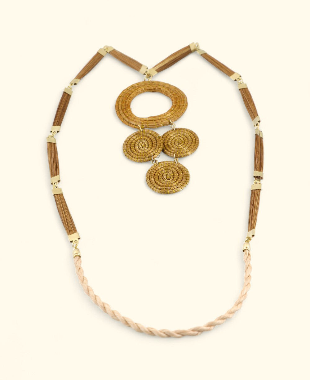 Coiled Hoop and Spiral Medallion Pendant Necklace