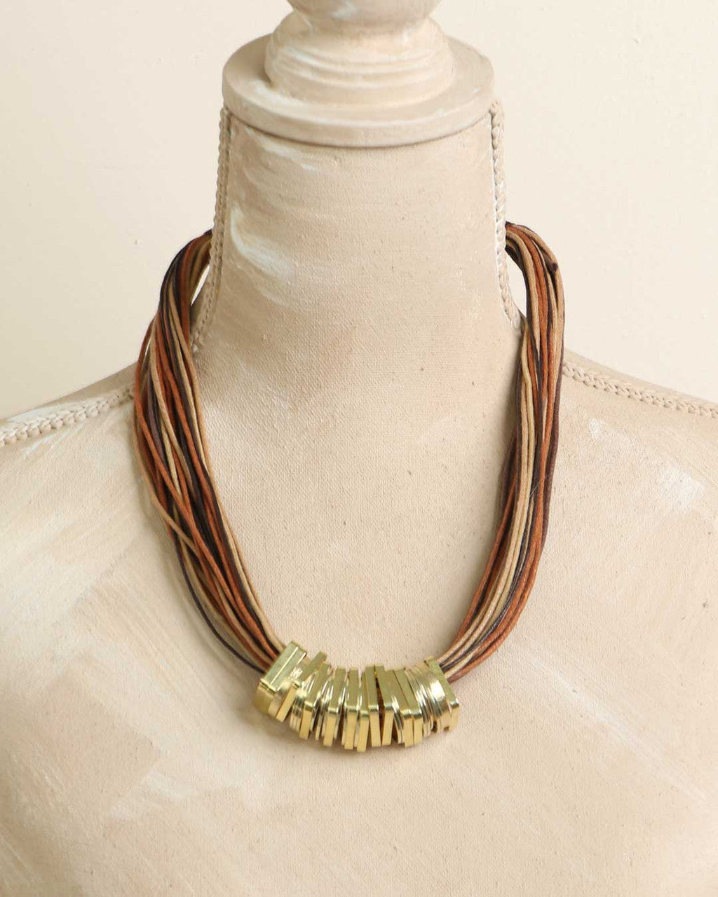 Woven Grass and Faceted Brass Modular Necklace