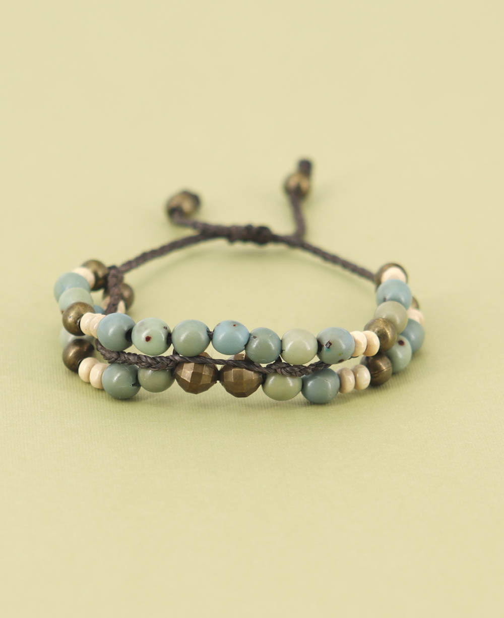 Two-Strand Beaded Cord Bracelet with Faceted Brass