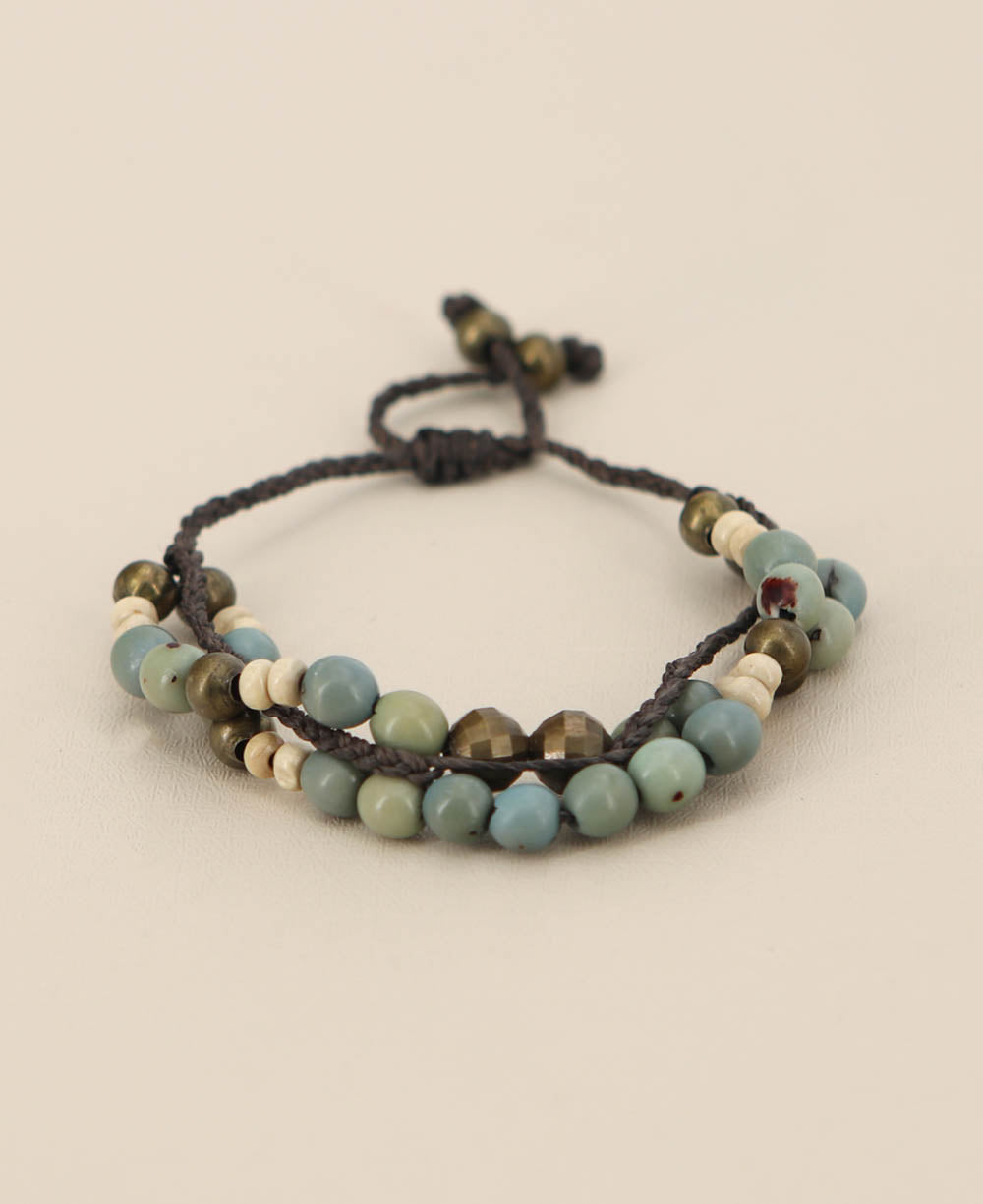 Two-Strand Beaded Cord Bracelet with Faceted Brass