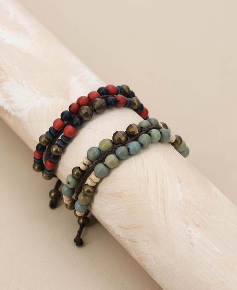 Two-Strand Beaded Cord Bracelet with Faceted Brass