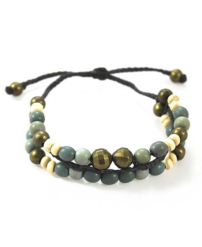 Two-Strand Beaded Cord Bracelet with Faceted Brass
