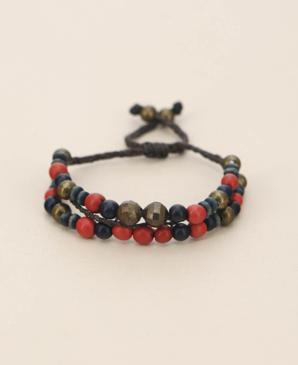 Two-Strand Beaded Cord Bracelet with Faceted Brass