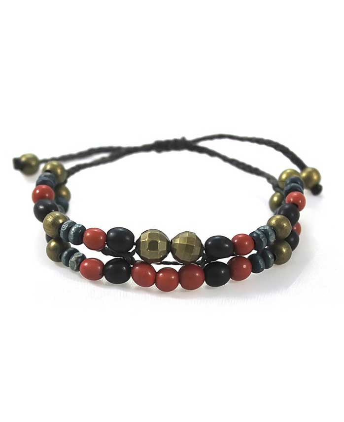 Two-Strand Beaded Cord Bracelet with Faceted Brass