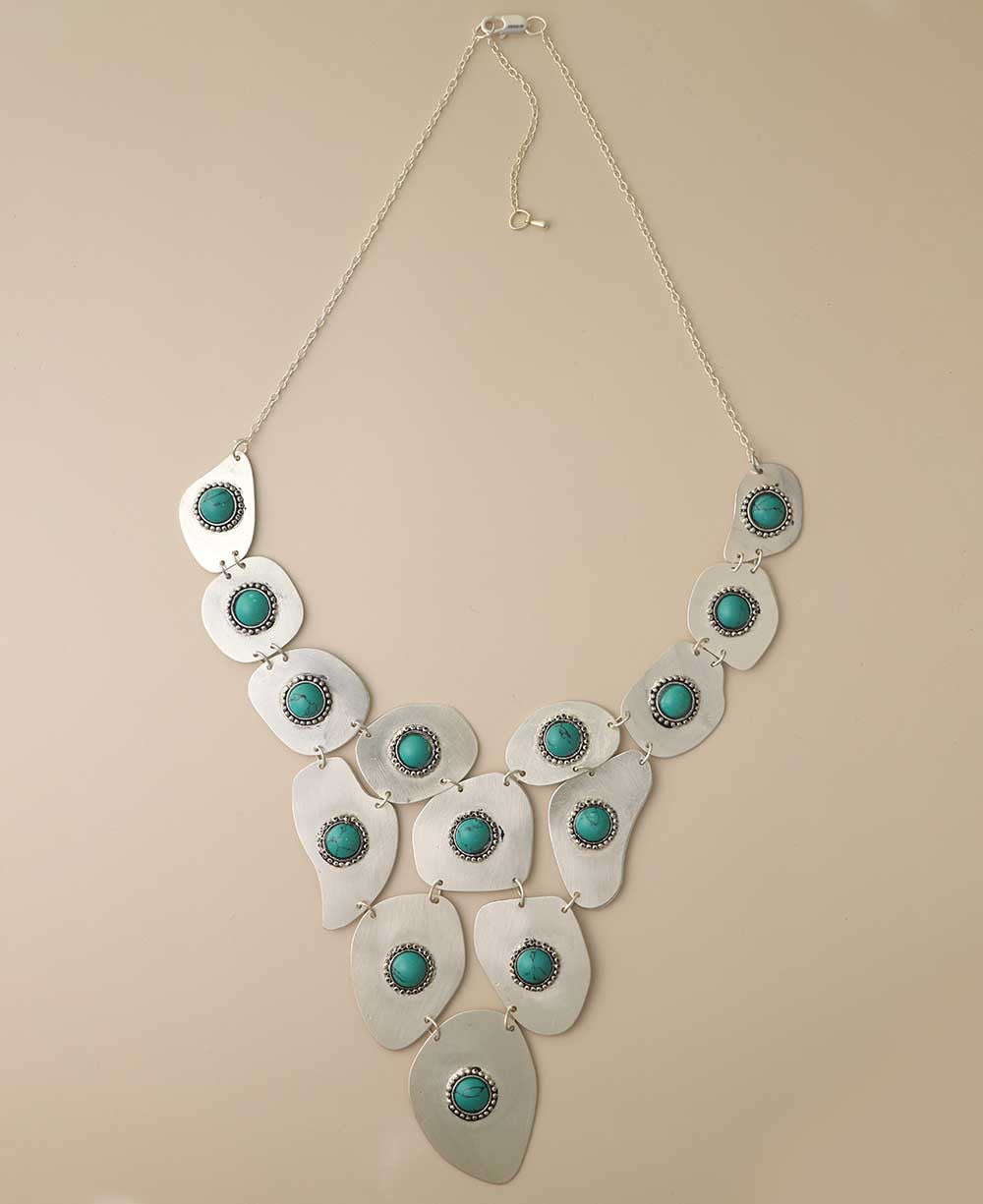 Freeform Plate Bib Necklace, Turquoise on Silver